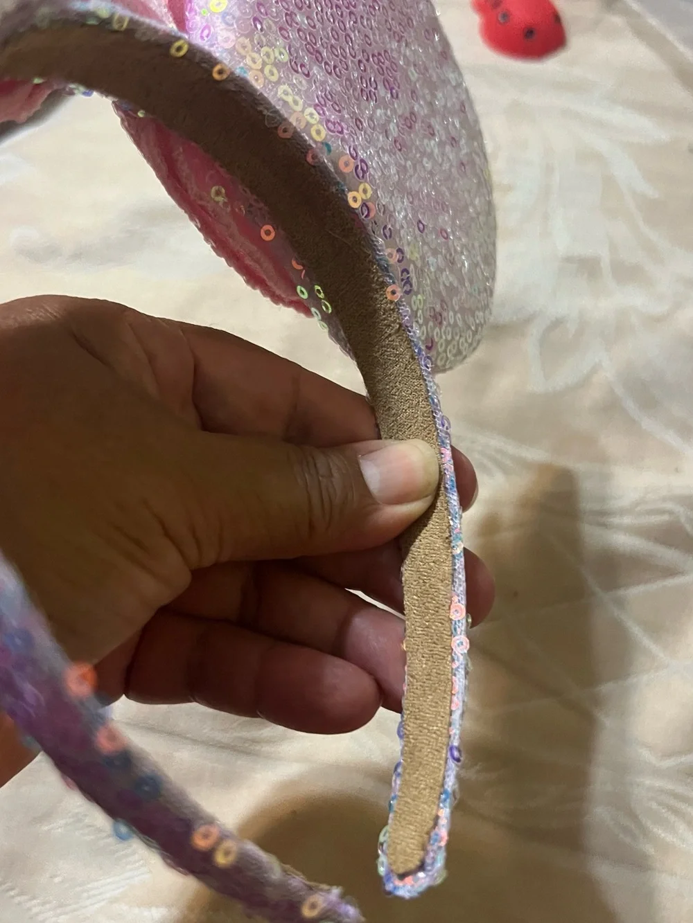Sequin Pastel Mouse Ears Headband with Pink Bow